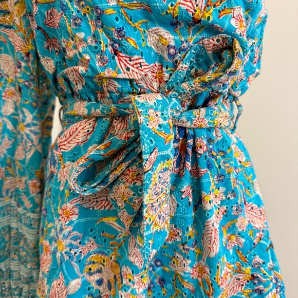 Hemant and Nandita Floral One Shoulder Cotton Eyelet Mini Dress Size Large - Picture 3 of 14